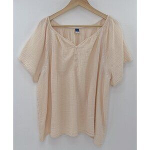 Old Navy Plus Size Peach Embroidered Cotton Gauze Blouse Sz 4x Beach Boho Preppy